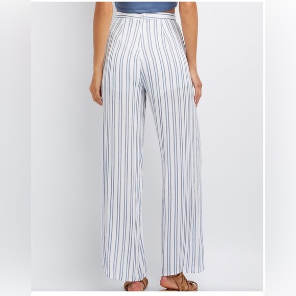 Charlotte Russe White and Blue Striped Tie Front - Gouze Palazzo Pants - Picture 2 of 11